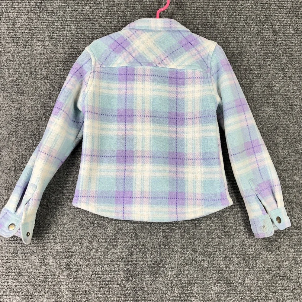 Eddie Bauer Girls Plaid Fleece Shacket‎ Sherpa Lined Blue Purple 6/6X Shirt